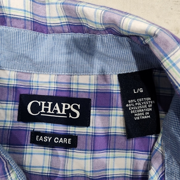 Chaps Men's Casual Shirt Purple White Button Up Short Sleeve Plaid Large - Picture 4 of 7
